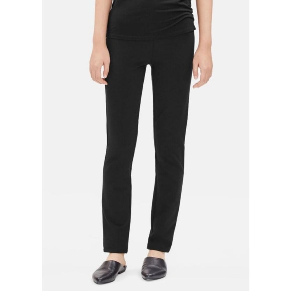 Eileen Fisher Ponte Pull On Pants Womens Medium Black Minimalist Workwear Office